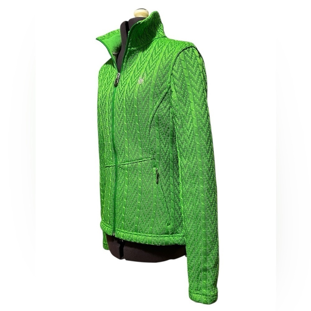 Spyder Major Cable Knit Neon Green Full Zip Fleece Lined Jacket Coat Size XS - Picture 3 of 13